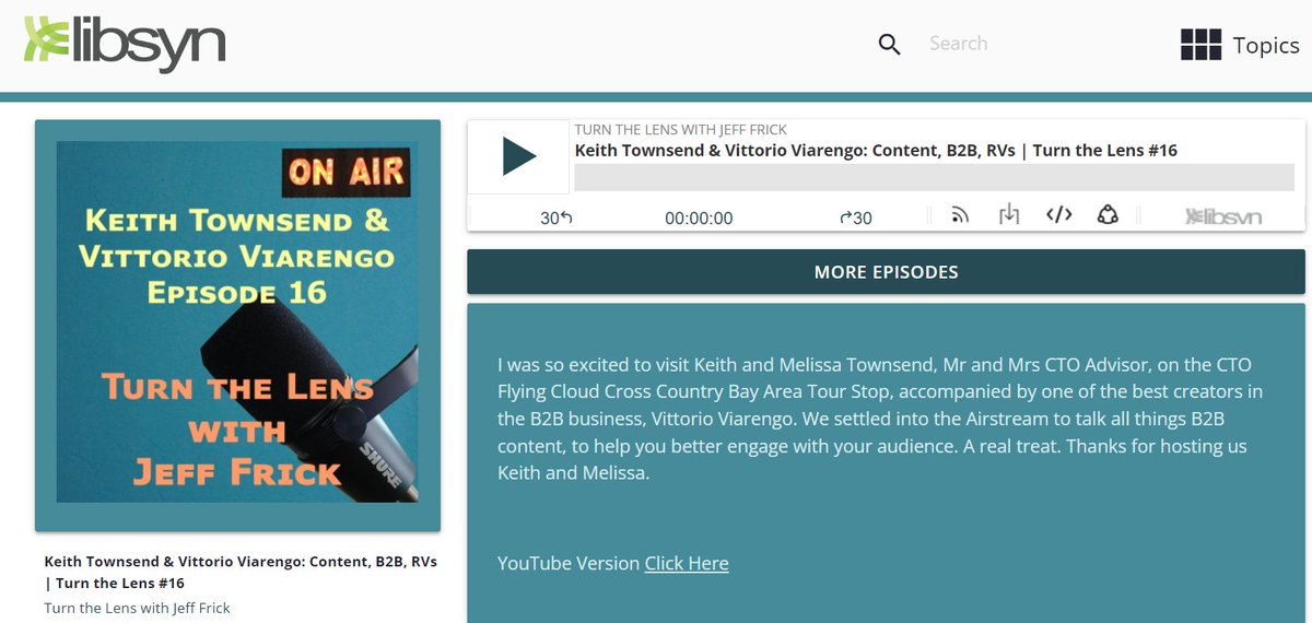 JeffFrick's tweet image. Keith Townsend &amp;amp; Vittorio Viarengo: Content, B2B, RVs
Turn the Lens #16
Listen on Libsyn

directory.libsyn.com/episode/index/…  @CTOAdvisor @thectoadvisor #TurnTheLens @CareAndKickButt #CrossCloudServices #XCloud @VMware  #VMwareExplore #CTOARoadTrip @MrsCto #RunTheBay