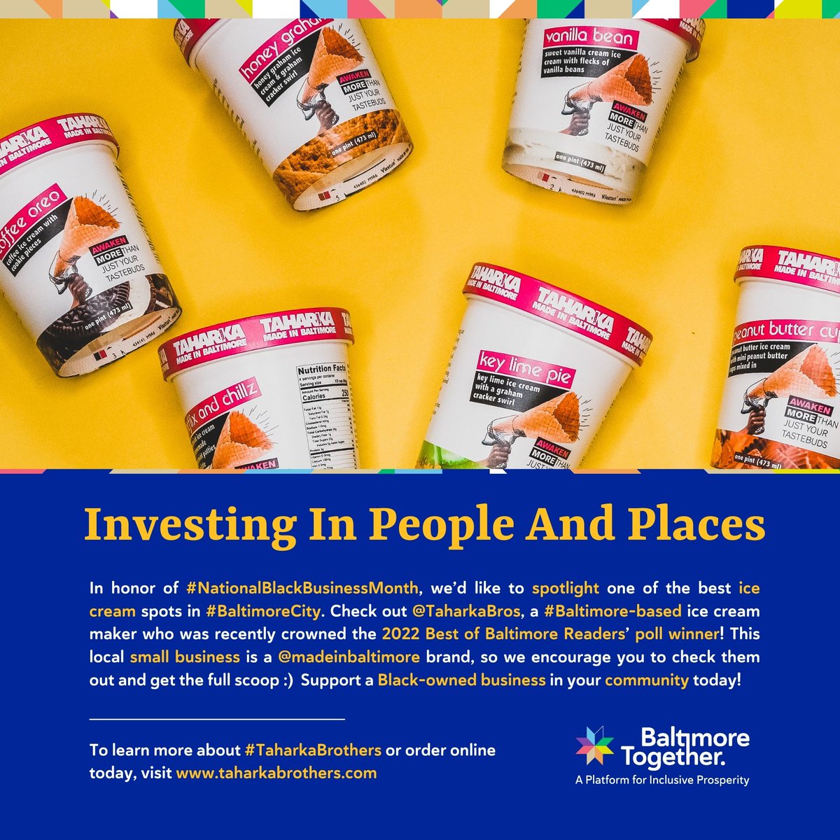 BmoreTogether_'s tweet photo. In honor of #NationalBlkBizMth, weโd like 2 spotlight @TaharkaBros, a #Bmore icecream maker recently crowned the '22 Best of Baltimore Readersโ poll winner! This local sml biz is a #madeinbaltimore brand - https://t.co/baazVzEHfI
#BaltimoreTogether @baltimoresun @Baltimoremag https://t.co/A6wLs90aI8