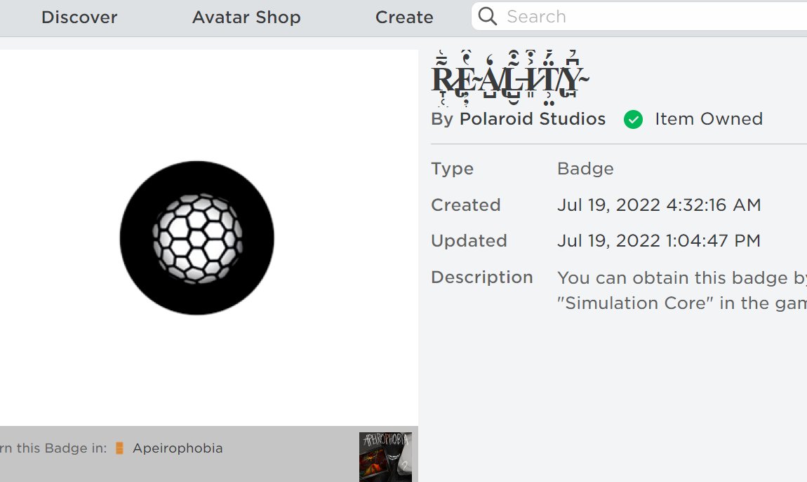 How to get the REALITY badge in Apeirophobia, All Simulation Core