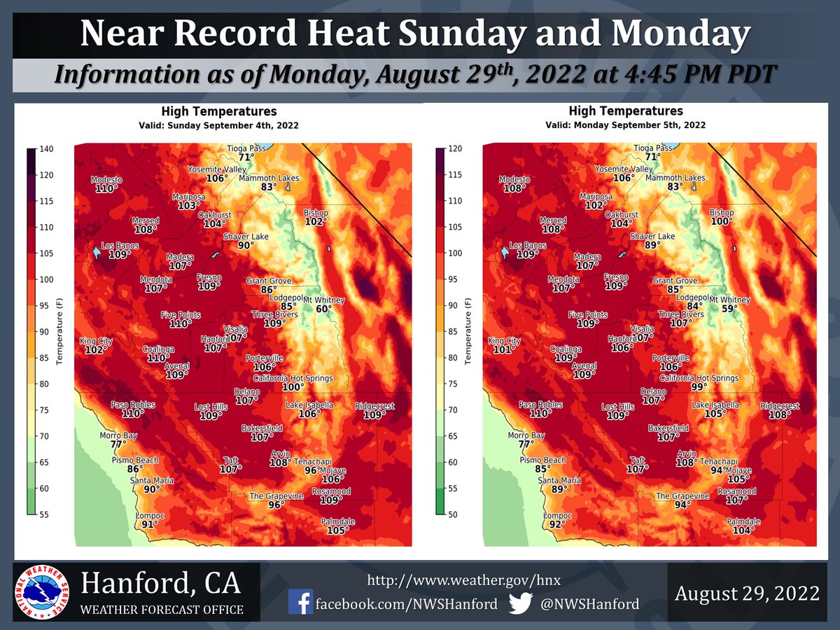NWS Hanford on Twitter "Temperatures are going to be very hot this