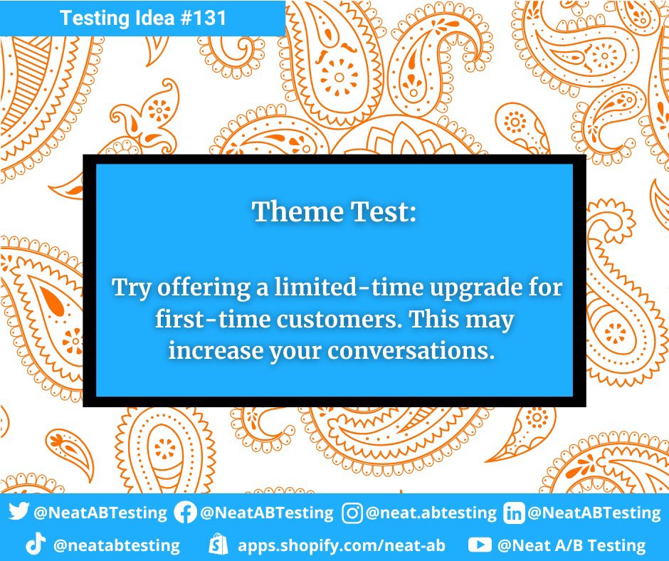 NeatABTesting's tweet photo. First time? UPGRADE! #neatabtesting #shopify #ecommerce #trstingideas #upgrade #limitedoffer #conversions #marketingdigital https://t.co/DFnuuehRG9