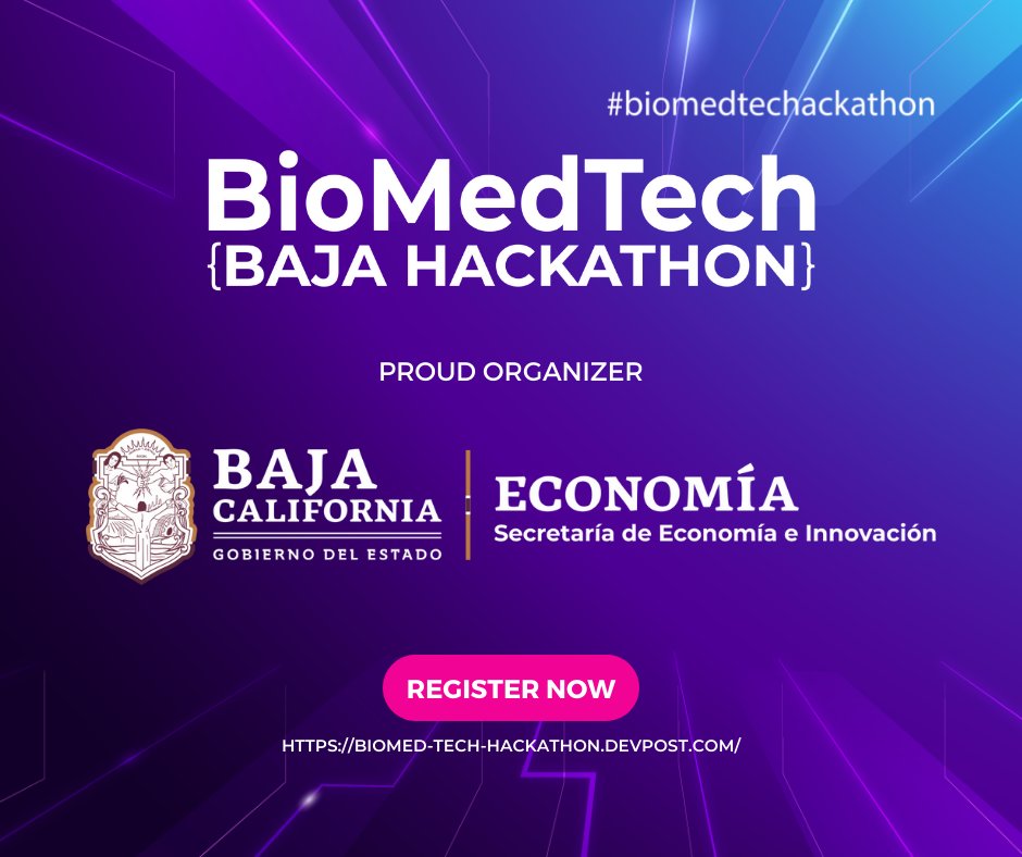 Secretaría de Economía e Innovación is pleased to support the first BioMedTech Baja Hackathon, which will take place in Tijuana from September 9–11. 

Find out more about this amazing event here! lnkd.in/gnEeCki6

#biomedtechackathon #tijuana #hackathon2022