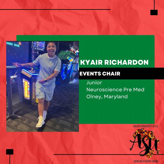 XU_ASU's tweet photo. Here’s to our second events chair ! Fun fact: Kyair has beat boxed on a pogo stick for a talent show ! https://t.co/LxuLXFS57b