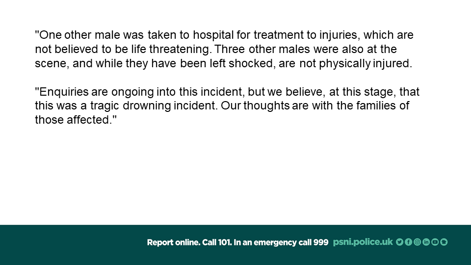PSNIDCSDistrict's tweet photo. We can confirm that the bodies of two 16-year-old males have been recovered from Lough Enagh in the Temple Road area of Derry / Londonderry. https://t.co/ktM9y0gQqU