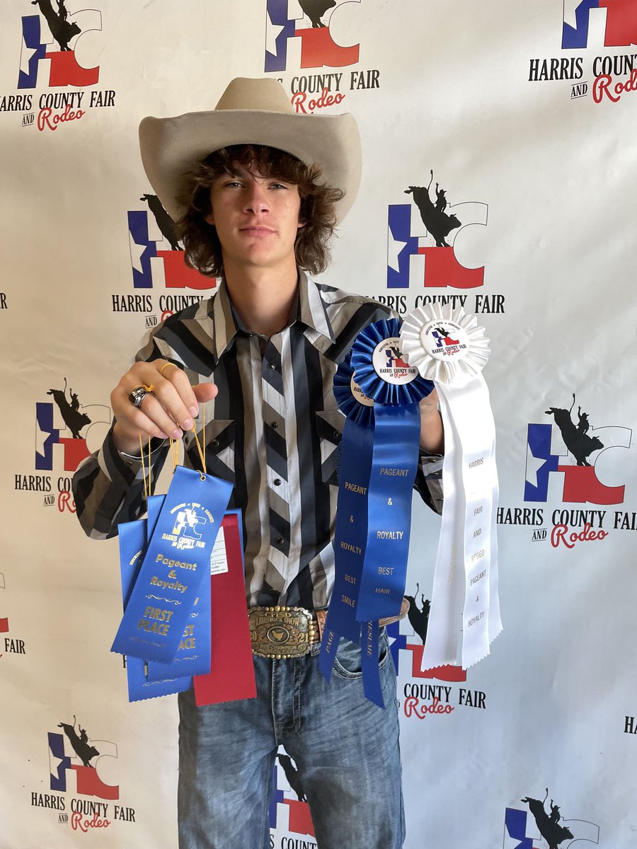 cywoodsffa's tweet photo. Congratulations to Morgan Branch for placing 2nd Runner Up Overall at the Harris County Fair and Rodeo Royalty Contest
He also received: 
Best Smile
Best Hair
Best Resume
And 1st in the King category for patriotic photo, black &amp; white photo, color photo, and western outfit photo https://t.co/T9r3DrLqW4