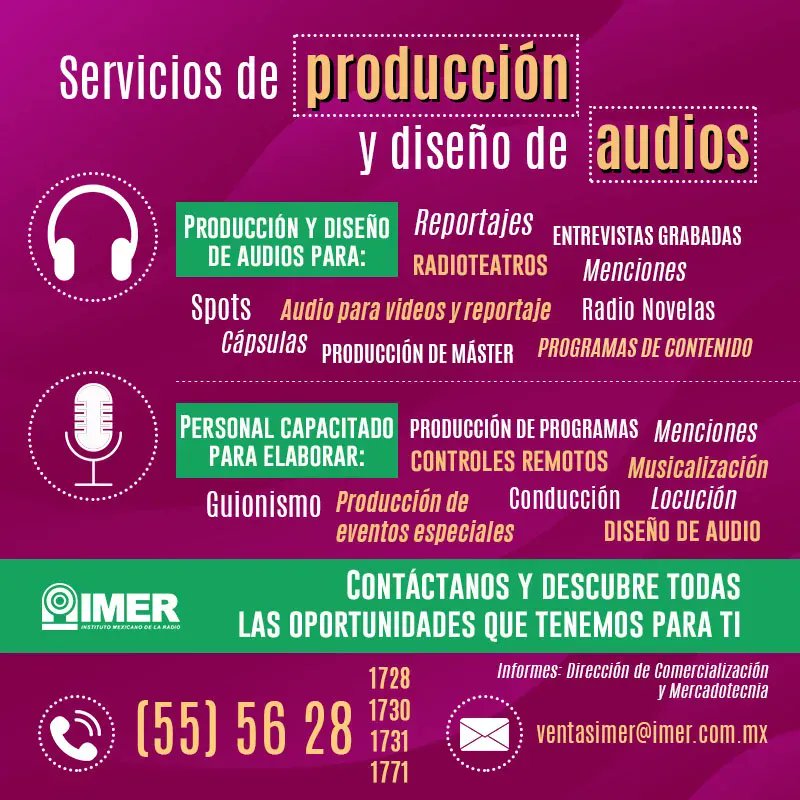 imerhoy's tweet photo. Contacta al área de Comercialización y descubre los servicios de producción y diseño de audio que tenemos para ti. 📞📻🎙️👇🏾
#IMERcontigo #SomosRadioPública https://t.co/dsa8vaFhlF