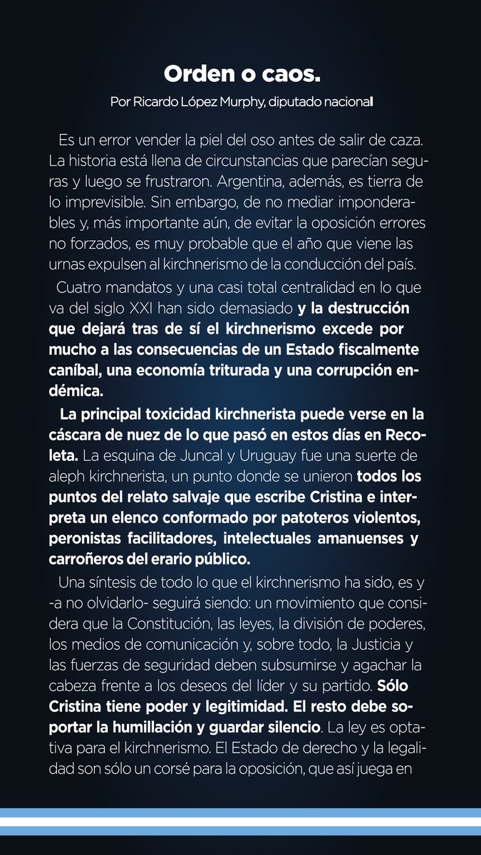rlopezmurphy's tweet image. Son ellos o nosotros. Es orden o es caos. Se avecinan tiempos difíciles, porque nos enfrentamos a una banda de delincuentes, de incendiarios, de políticos corruptos e incompetentes. Tenemos el deber de enfrentarlos sin vacilaciones, por la libertad. El único camino es la ley.