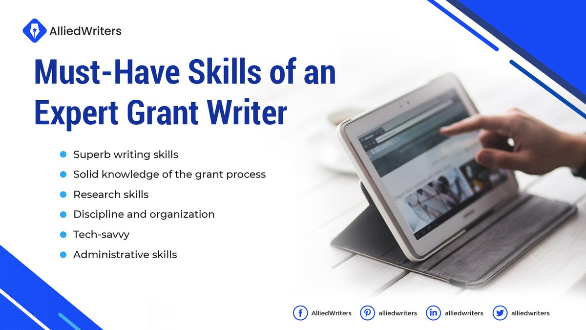 alliedwriters's tweet photo. Are you looking for a grant writing service? Here are the must-have skills of a grant writer you should consider before hiring one to help you craft winning proposals.

#alliedwriters #grantwriting #writinghacks #grantwriters https://t.co/KtWBXbR2mu