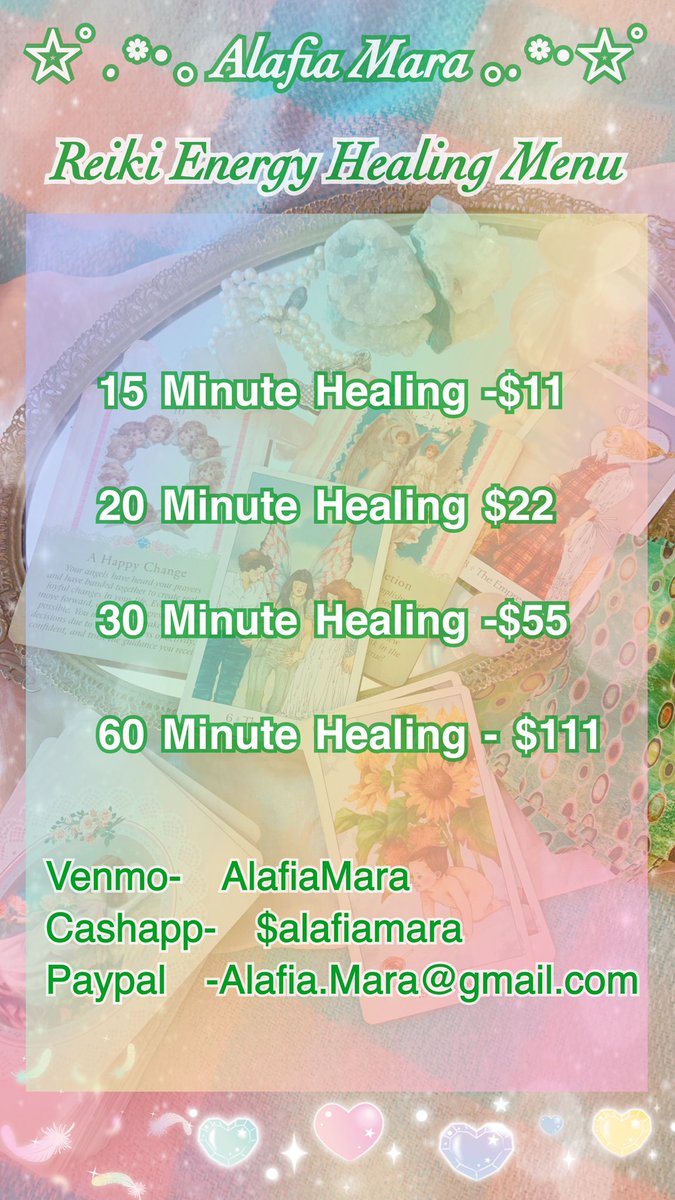 AlafiaMara's tweet photo. Intuitive Service menus 🔮✨💚💞

DM me if you’d like to book a live or written reading, or live reiki session ☺️🤗! 

Or come hang out with me on tiktok livestream at 11pm EST 🌟💕 https://t.co/N3wwgJQoda