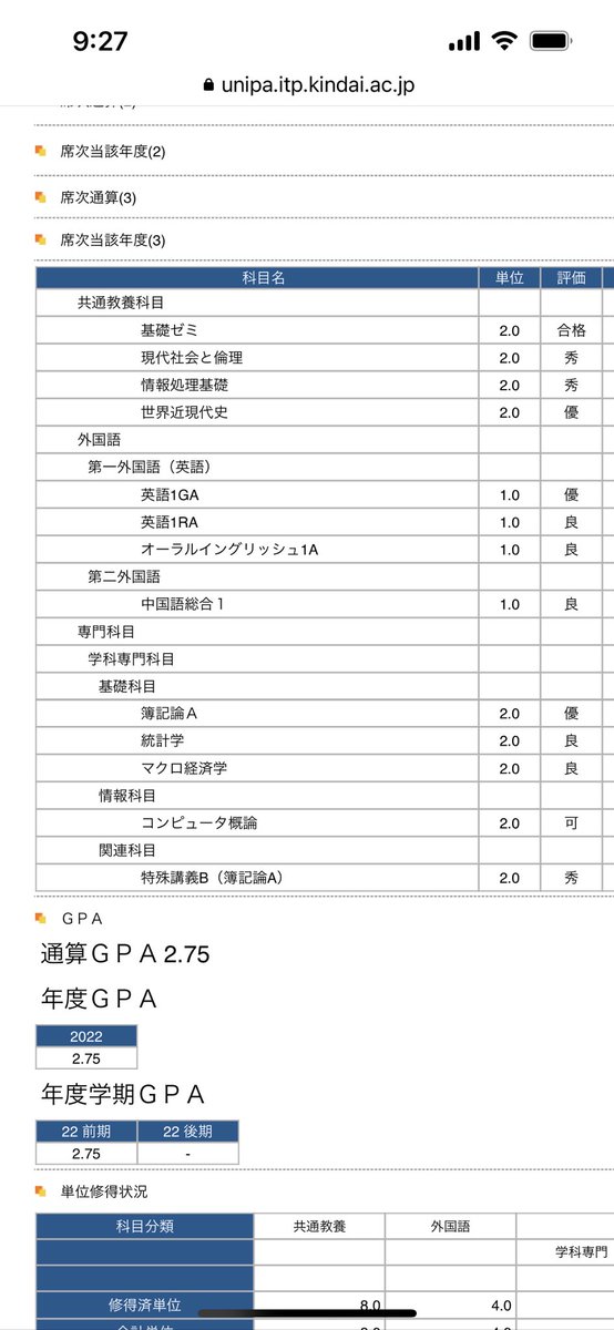 yoh_kindai's tweet photo. 単位取れたからまあいいかってくらいの成績 https://t.co/h5RNAEHE2I