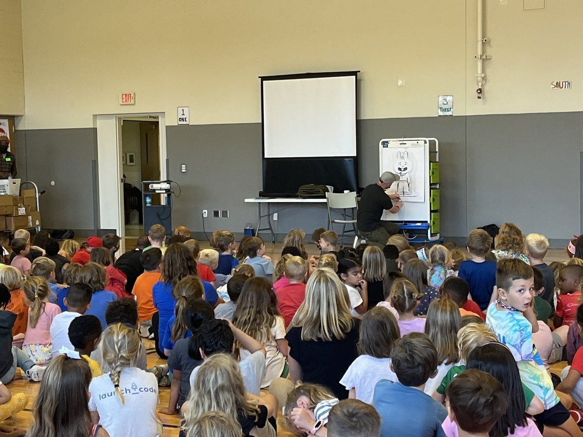 mrh_ecc's tweet photo. Today we had Peter Brown, an American writer and illustrator visit our school. He read his newest illustration, Creepy Crayon! Our students did a wonderful job being his audience. Thank you for coming today @itspeterbrown! #bebright #graceandgratitude https://t.co/mJcgtiO7Yg