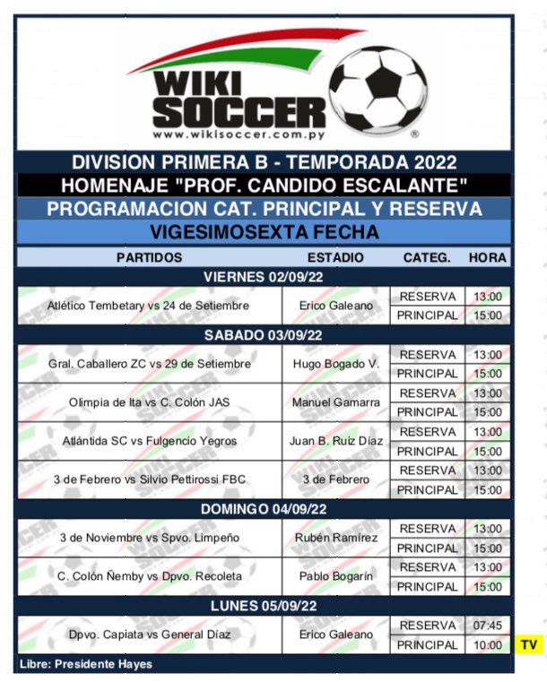 JRWikiSoccer's tweet photo. ⚽️PRIMERA B⚽️

🗓 PROGRAMACIÓN VIGESIMOSEXTA FECHA https://t.co/NcKQADI5E9
