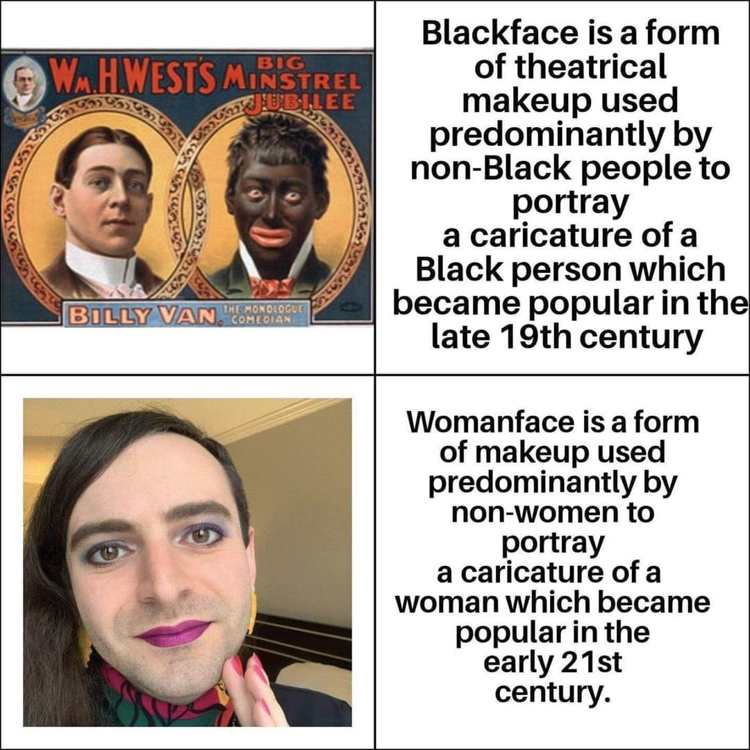 nicholsforidaho's tweet photo. Womanface is a real thing. https://t.co/Y6qmFU7OW0