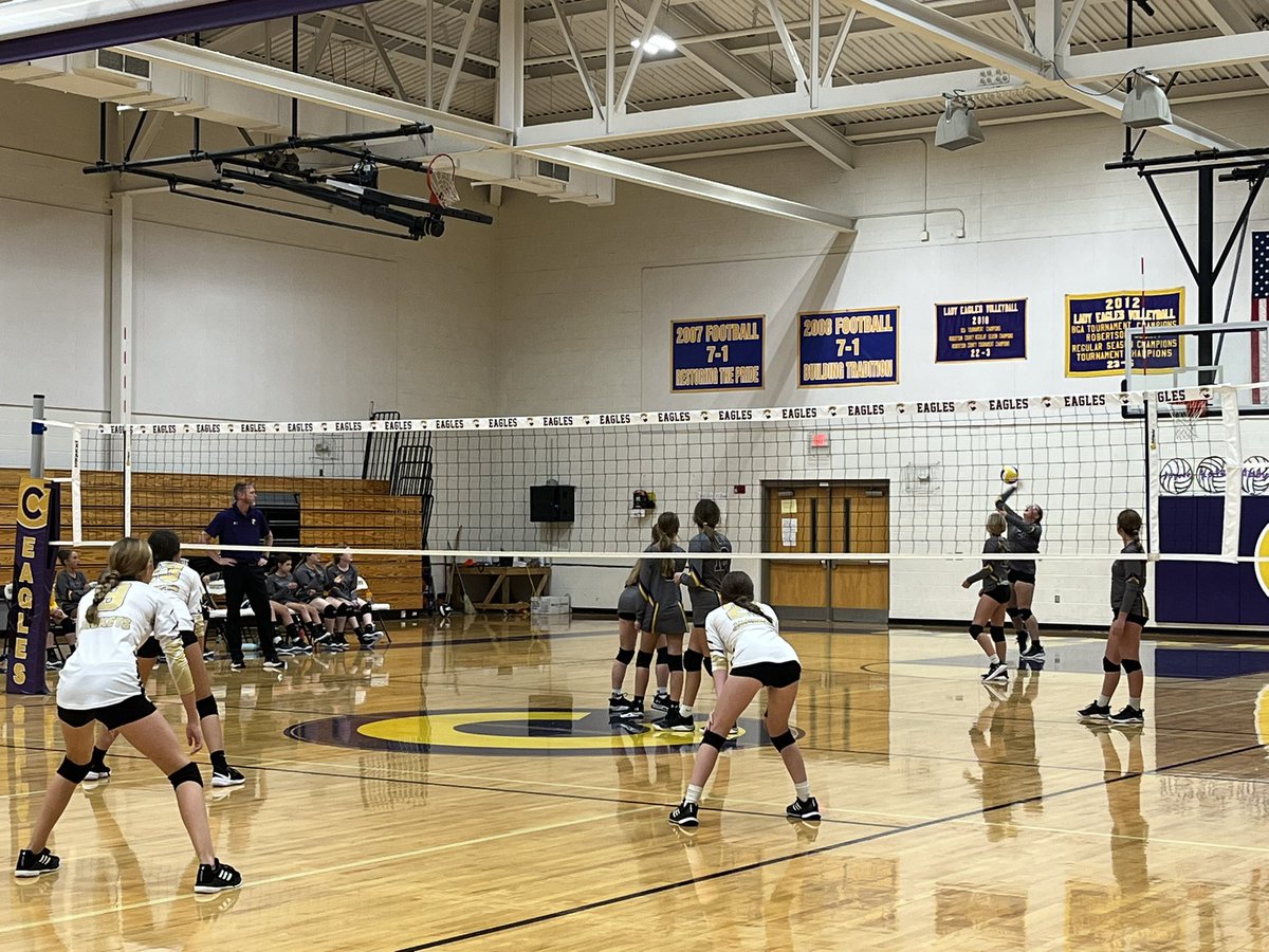 CoopertownMS's tweet photo. The Junior Varsity and Varsity Lady Eagles brought home wins for 8th grade night tonight! 🦅💜💛 https://t.co/F5lMuwz64s