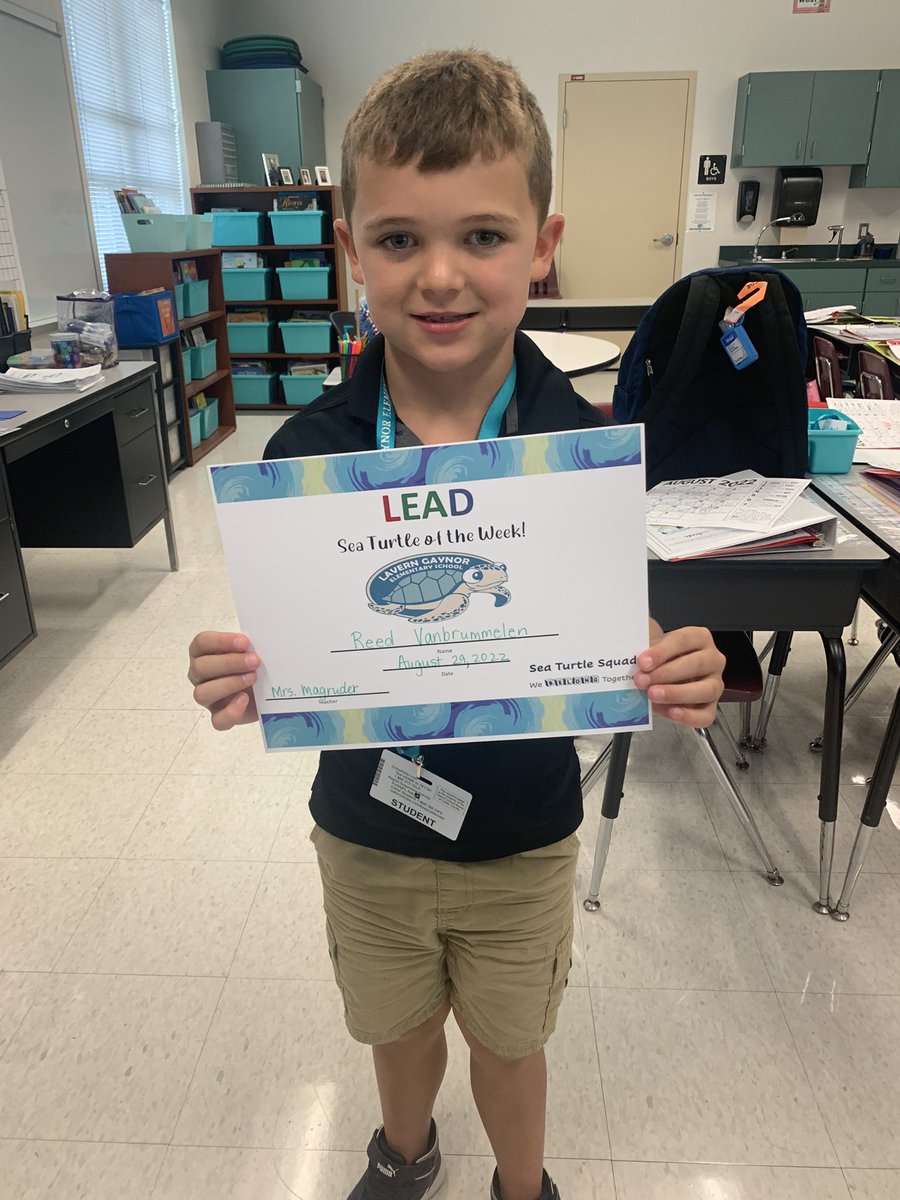 Congratulations, Reed! Mrs. Magruder’s Weekly LEAD Sea Turtle…keep leading and learning at LGE! 💛🐢