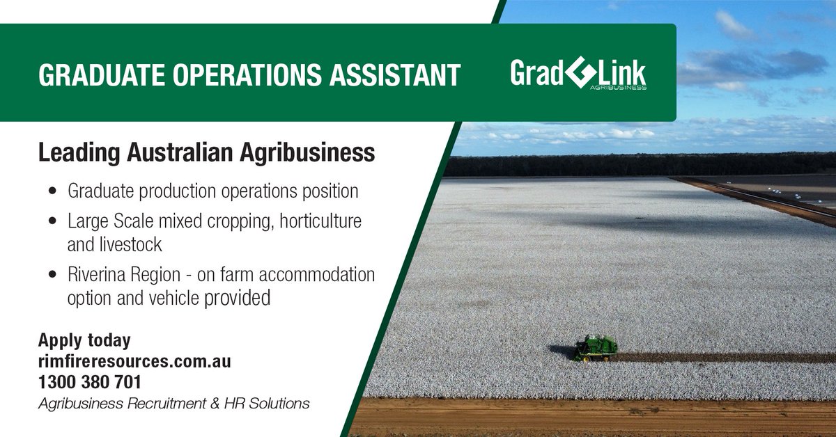 gradlinkAU's tweet photo. Learn and develop skills in production operations across a range of irrigated crops, horticulture and livestock with a long-established company.

Apply today: https://t.co/5IWOadnsby

#graduate #careers #operations #cropping #horticulture #livestock #agjobs #rimfireresources https://t.co/R0U8ES4tK4