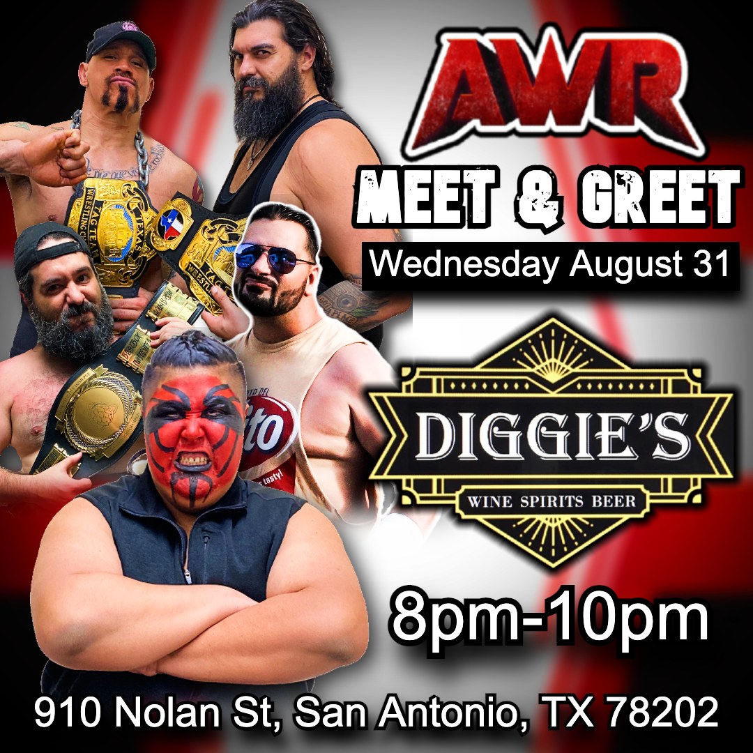 AWRforce's tweet photo. REMINDER! 

AWR will be holding a special MEET AND GREET ahead of our next event at Diggie's Bar, a friendly neighborhood bar and smoking patio for relaxing, beer and cocktails!

Come meet your favorite AWR Stars and get a chance to win tickets for our next show! https://t.co/Wm5iljXNz2