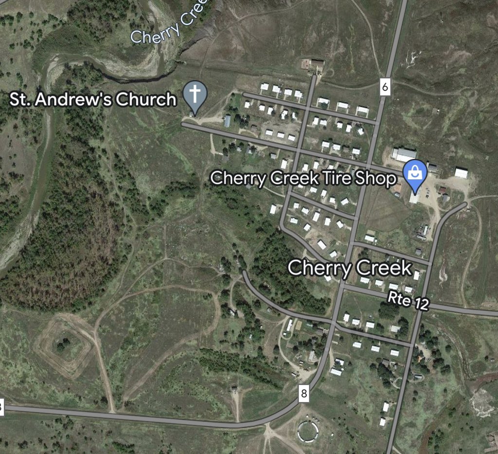 jennadio's tweet photo. Obsessed with cherry creek South Dakota just some houses, a tire shop, and a church. How it should be https://t.co/bVQaIOYQW1