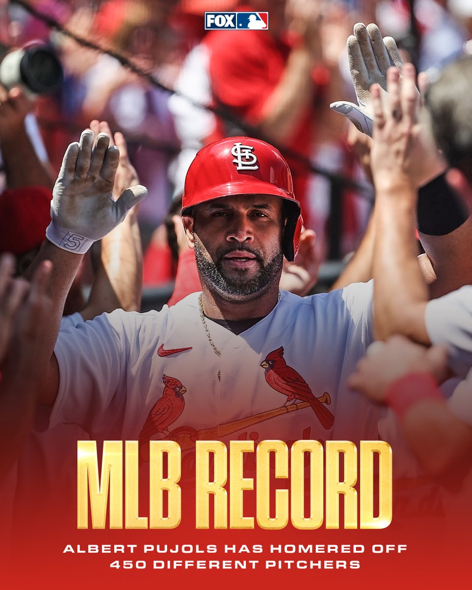 MLBONFOX's tweet photo. With his 2-run shot off Ross Detweiler, @PujolsFive sets the MLB record with home runs off of 450 different pitchers. 🙌 https://t.co/4vaOAnAE6i