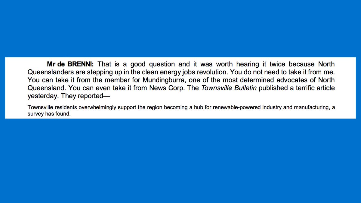 stephgray92's tweet photo. "We understand that the global energy crisis is North Queensland’s jobs opportunity." – @MickdeBrenni discussing NQ's potential to be renewable energy superpower ☀️⚡️

It was great to hear the Minister today mention @solarcitizens' Townsville polling during question time 👇👇 https://t.co/OkzNMAPlCU
