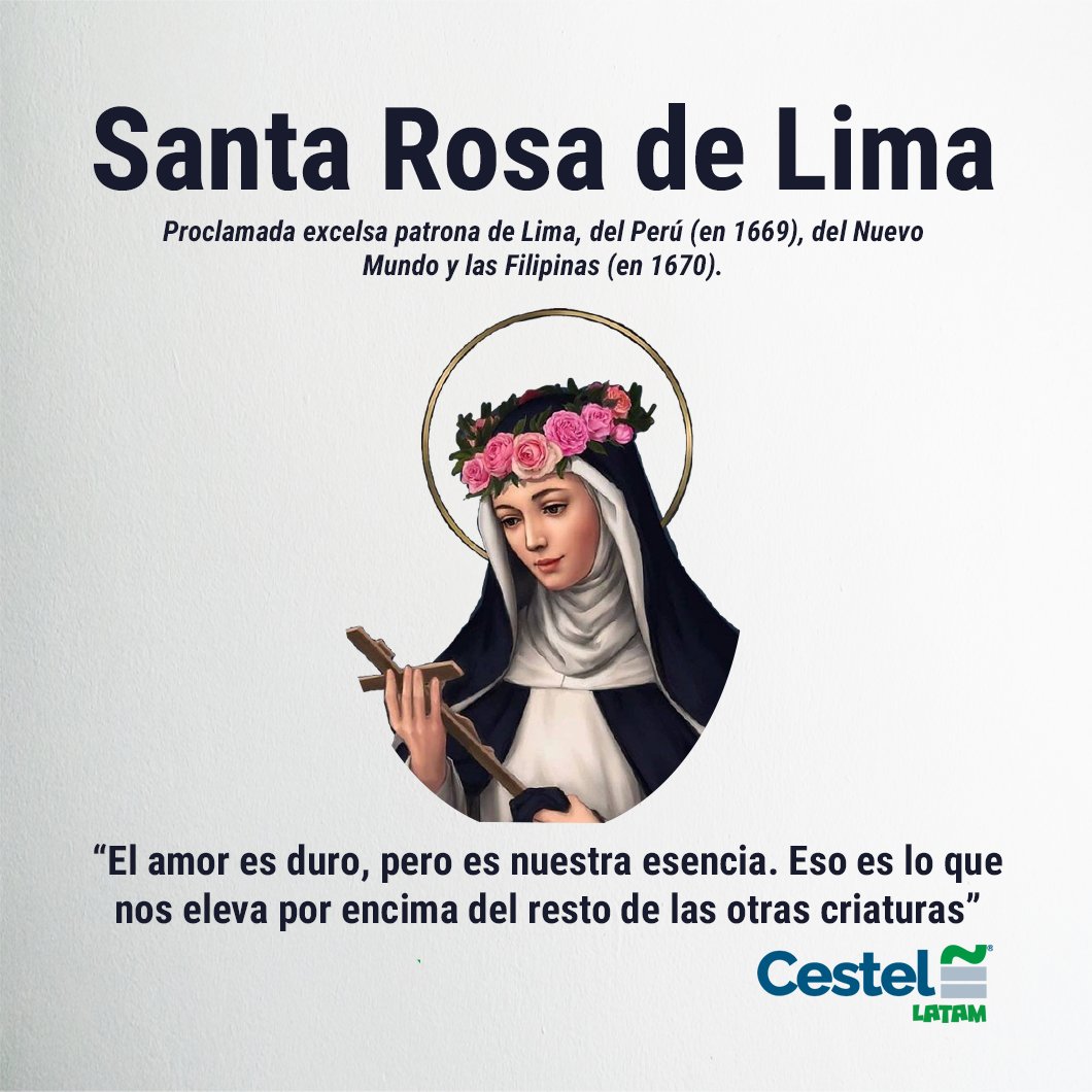 cestelatam's tweet photo. Nosotros en @Cestelatam celebramos todos los 30 de agosto el día de Santa Rosa de Lima nuestra primera Santa de américa que desde temprana edad consagró su vida a Dios y a la atención de los enfermos y niños. #santarosa #latinoamerica #cartas #amor #sacrificio #tecnologia https://t.co/37zrGtRPzb