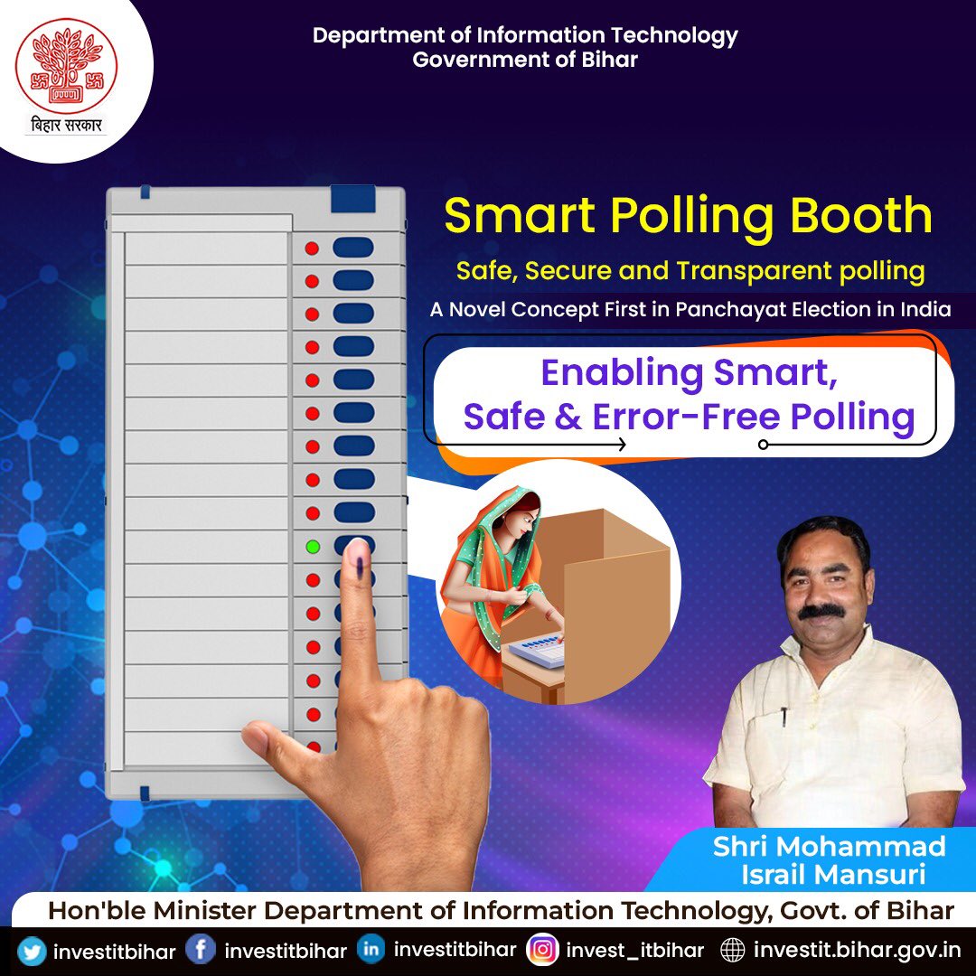 Good Governance with #DigitalTransformation in Bihar through #SMARTPOLLINGBOOTH that not only improves the efficiency of the polling process but also maintains transparency through OCR-based counting &amp; real-time tracking by means of smart interactive Dashboard.