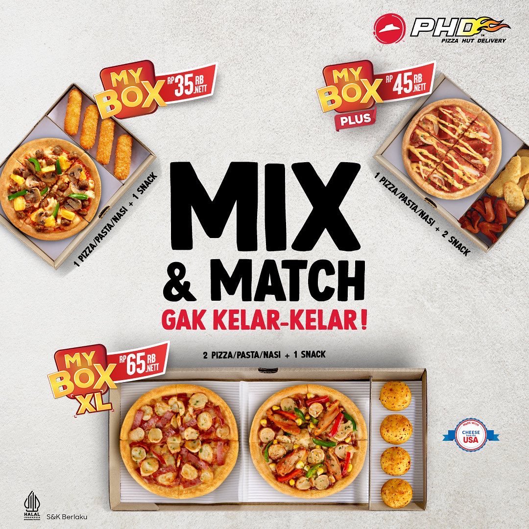 phd_id's tweet photo. Ketika perut banyak maunya, My Box XL jadi andalan!
Bisa pilih 2 Pizza/Pasta/Nasi dan 1 Snack favorit yang bikin perut kenyang hati jadi tenang.
Share ke temen kamu yang mau diajakin pesen My Box XL!
#PizzaHutDelivery #SenengnyadiPHDin #MyBoxPHD #MixandMatchMyBox https://t.co/RGT7RHSnd9