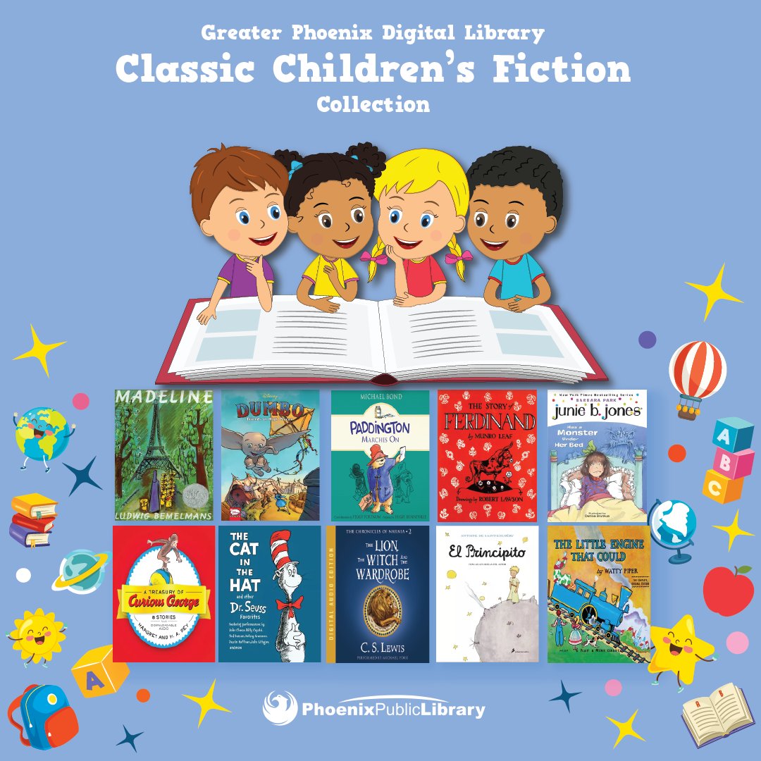 PhxLibrary's tweet photo. Tried & true, these literary works have a universality & timelessness about them that appeals to generation after generation. Also look to new classics. π Get started w/ Classic Childrenβs Lit from #GPDL! Tag #JustReadPPL to share what you're reading. https://t.co/M7hSBlBNbC https://t.co/jd0ytT2oIc