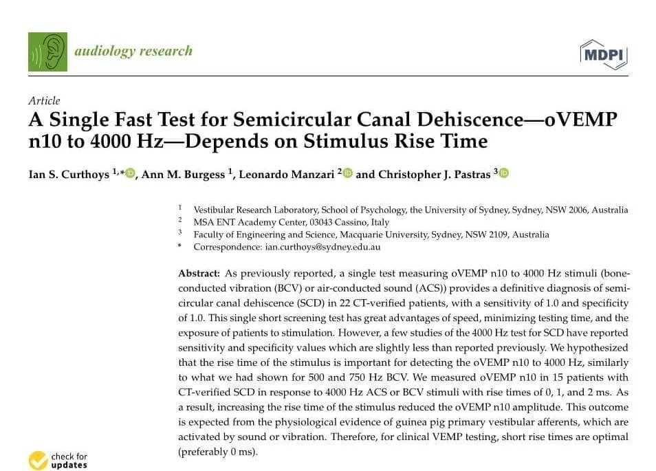 Leonard03324345's tweet photo. New paper
Thanks to the cooperation with my Aussie colleagues.
🇮🇹🇦🇺 to shed light on some aspects of electrophysiological research(VEMPs) applied to alterations of the otolithic capsule (in this case about #SCD
#vertibularforpassion #SSDC #VEMPs #vertigo #Tulliophenomenon #4kHz https://t.co/23eVClEWZk