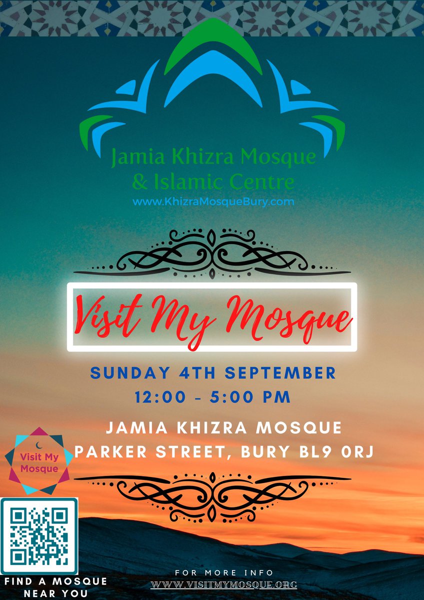 JKMBury's tweet photo. Hey all things Bury… @BuryCouncil @BuryTimes @GMPBuryNorth @Bury_College @buryfcofficial @BuryMarket @MillGateBury @HolyCrossBury and the rest of the great folk of Bury (and beyond!). Come &amp; Visit My Mosque this Sunday 12-5pm https://t.co/KHBrirp4cx