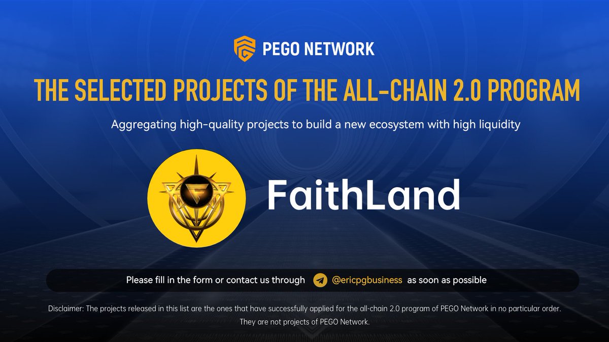 pegonetwork's tweet photo. 📢📢📢Congratulations to @FaithLand_ , to be one of the projects in all-chain 2.0 incentive program, aggregating liquidity to create more value within the #pego  Network ecosystem. 
The projects which successfully applied in the program are released publicly.
@W3SWAP #DeFi #BSC https://t.co/ioiTARncGq