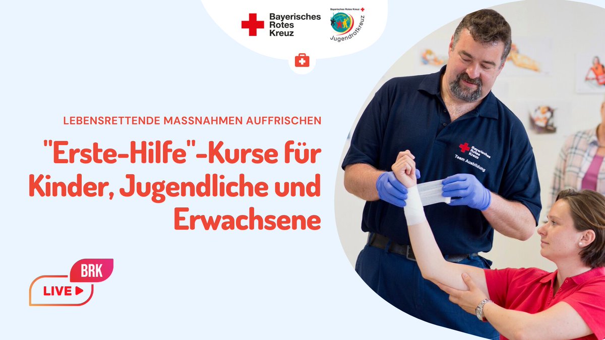 🚑🩹 Kostenlose Onlinekurse mit <a href="/JRK_Bayern/">JRK Bayern</a> am Tag der Ersten Hilfe zur Auffrischung der Erste-Hilfe-Kenntnisse. #WEHT2022

📅 10.09.2022
🕐 Kinder: 11:00-11:45
🕐 Jugendliche: 13:00-13:45
🕐 Erwachsene: 16:00-17:00

🔴Mehr: go.brk.de/WEHT2022