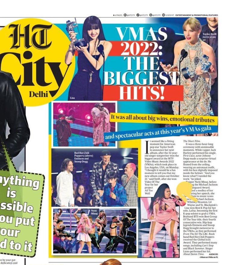 TEAMLISAINDIA's tweet photo. #LISA was Mentioned on "Hindustan Times" (Indian News paper) 

"#BLACKPINK ’s
Lisa won Best K-Pop for her 
solo, Lalisa, becoming the first 
K-pop soloist to grab a VMA."

#LALISA #MONEY @BLACKPINK https://t.co/jspabXzHCL
