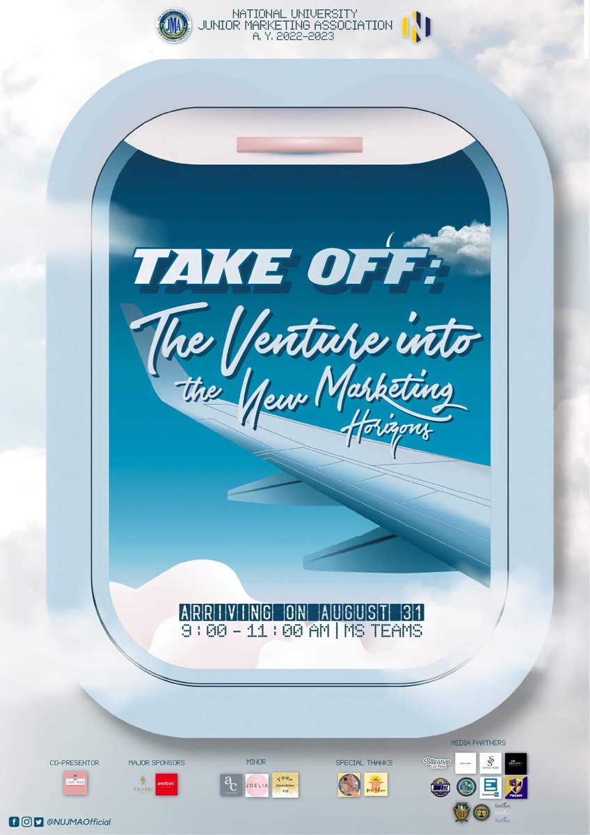 NUJMAOFFICIAL's tweet photo. Fasten your seatbelts as we welcome you into a new realm!
Prepare to take off for this year's General Assembly entitled, TAKE OFF: The Venture Into the New Marketing Horizons. August 31 | 9:00 AM - 11:00 AM | MS Teams
#NUJMAssembly2022
#NUJMANovus
#IntensifyingExcellence https://t.co/RswdMIiRXn