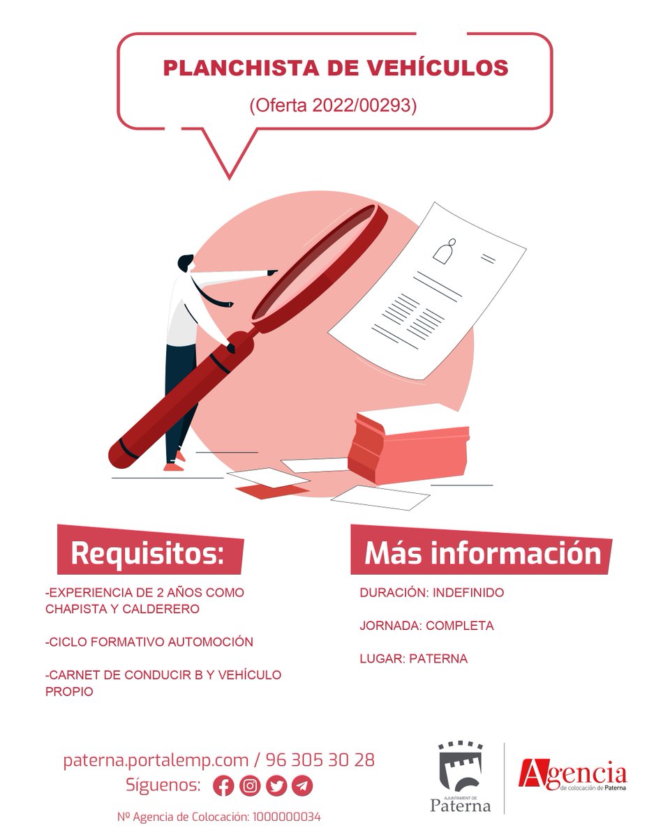 acopat's tweet photo. #OFERTA #EMPLEO #AGENCIADECOLOCACIÓN
➡️ PLANCHISTA DE VEHÍCULOS ⬅️
Todos los datos de la oferta en el siguiente enlace:
https://t.co/Ifo5OJ8X3d https://t.co/YRiScRPQ0G
