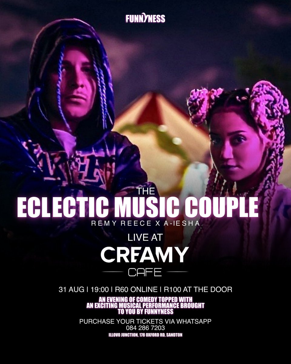 funnyness_sa's tweet image. Tomorrow evening at Creamy Cafe we bring you a special performance by The Eclectic Couple @remyreece &amp;amp; @official_aiesha 

tickets still available.

#curingboredom