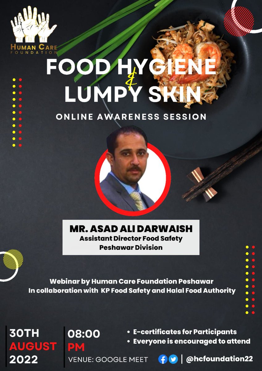 HCFoundation22's tweet photo. Hcf webinar
Following the recent outbreak of lumpy skin disease in Pakistan, HCF has organised an online awareness session tomorrow in the presence of Mr. Ali Derwaish, AD food safety peshawar division. Make sure your presence to get worthy information
#hcf #Humancarefoundation https://t.co/eHuJbVs8z2