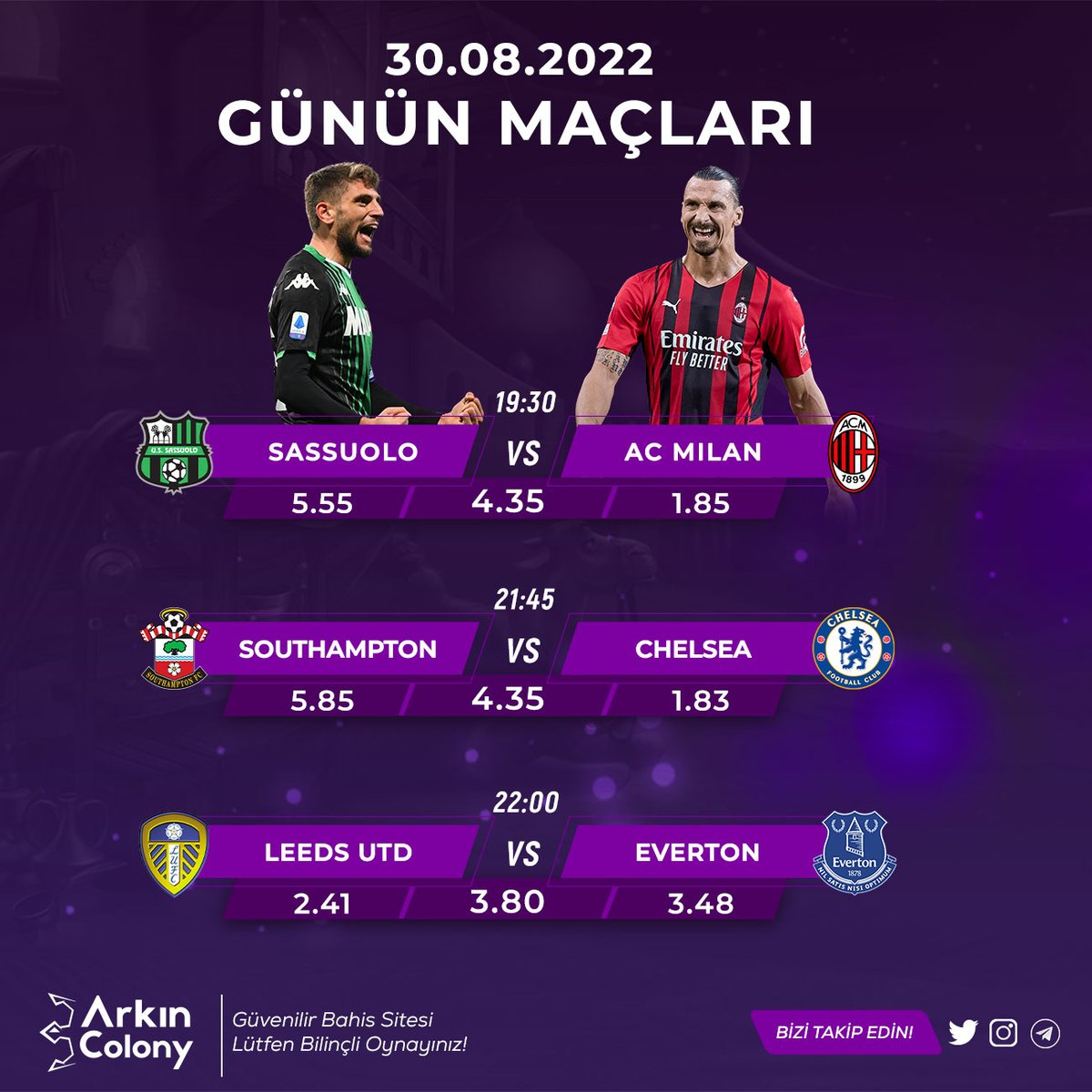 ArkColonyBet's tweet photo. 🎁#ARKINCOLONYBET'TEN %25 ÇEVRİMSİZ SPOR BONUSU!

⚽SASSUOLO - AC MILAN
⚽SOUTHAMPTON - CHELSEA
⚽LEEDS UTD - EVERTON

🎁HER YATIRIMA %50 FREEBET!

https://t.co/OiAI2L5nQY

#casino #bahis #futbol #canlicasino https://t.co/pB4Xdq6lTn