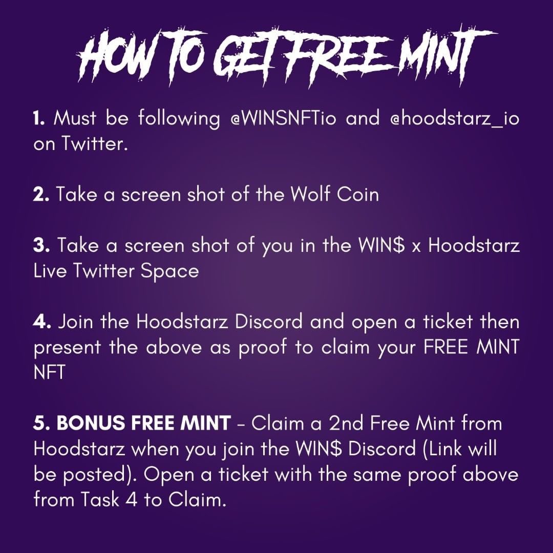 WINSNFTio's tweet photo. Free mint to everyone who joins tonight’s space and follows the rules in our tweet on how to claim 
🪙 +🐺 + 🧢 Follow @WINSNFTio @hoodstarz_io And see you tonight at 7PM AEST #NFTGiveaway #wolves #NFTGiveaways #NFTCommunity https://t.co/RSQFADkKLz