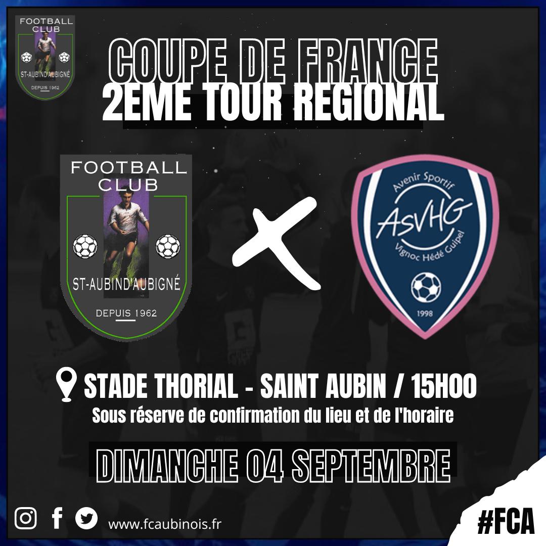 ⚫️⚪️ [COUPE DE FRANCE] ⚫️⚪️ 

Le tirage au sort du 2nd tour de la @coupedefrance est tombé.
Le FC Aubinois recevra l'AS <a href="/AsvhgFoot/">ASVHG Foot</a> (R1) ce dimanche 4 septembre 2022. 

Venez nombreux encourager les Noiros Blancos 👊

#fcafamily #blackandwhite