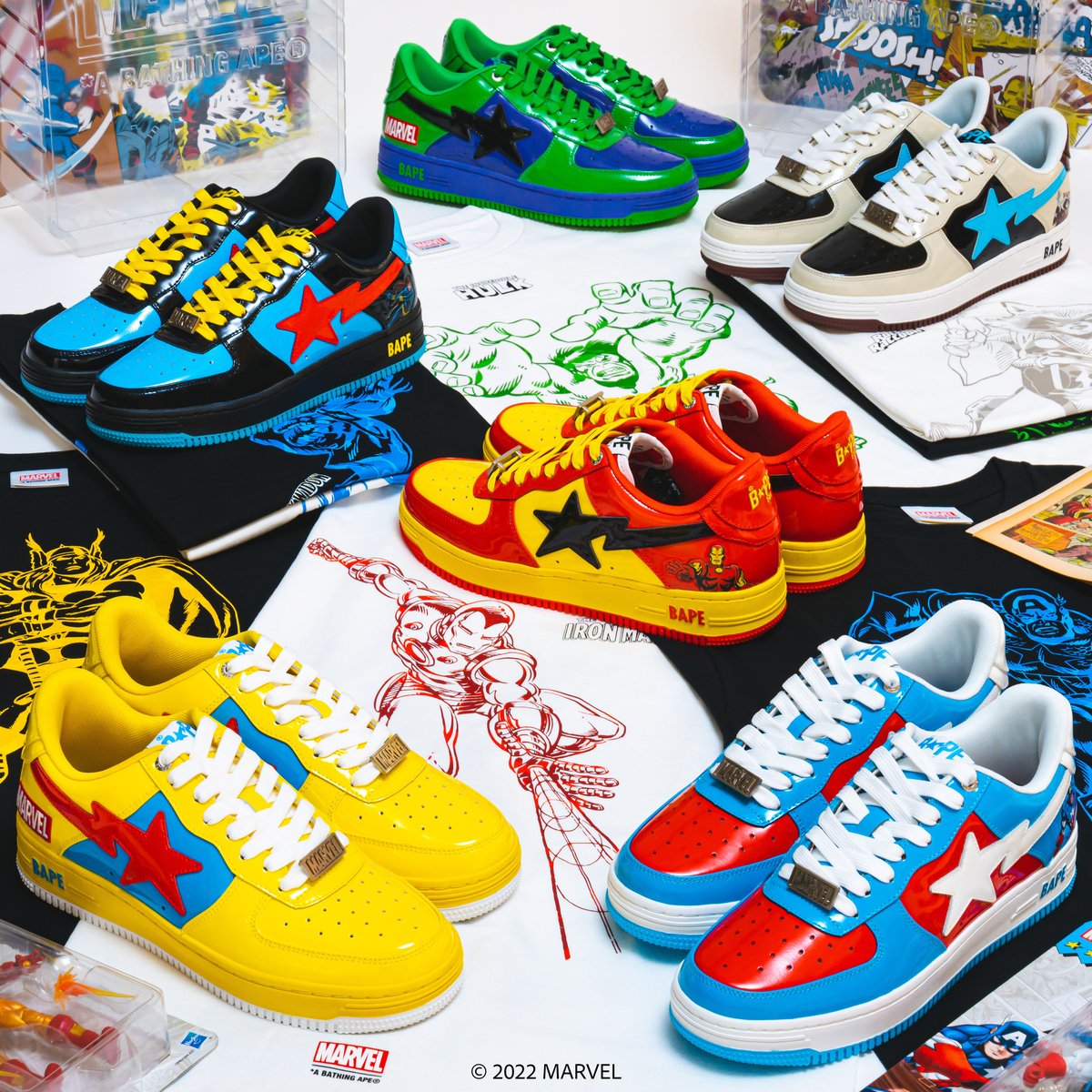 BAPEOFFICIAL's tweet photo. The latest BAPE®︎ x MARVEL BAPE STA™ collections will be available at authorized A BATHING APE® stores and https://t.co/KulC1UiJDI WEB STORE from September 4th, 2022 (Sun).

https://t.co/YYVJweWKSX

#bape #abathingape #bapesta #Marvel https://t.co/jx7qaPDokO