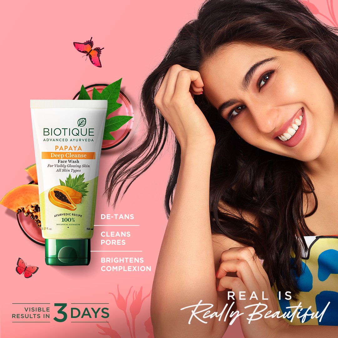 Biotique_World's tweet photo. It's time to get a clean, de-tanned skin just like #SaraAliKhan with Biotique Papaya Deep Cleanse Face Wash. The refreshing formula removes impurities to give you a brighter and flawless look.​
#Biotique #AdvancedAyurveda #RealisReallybeautiful #SuperstarSkin https://t.co/YVpLZr4XcQ