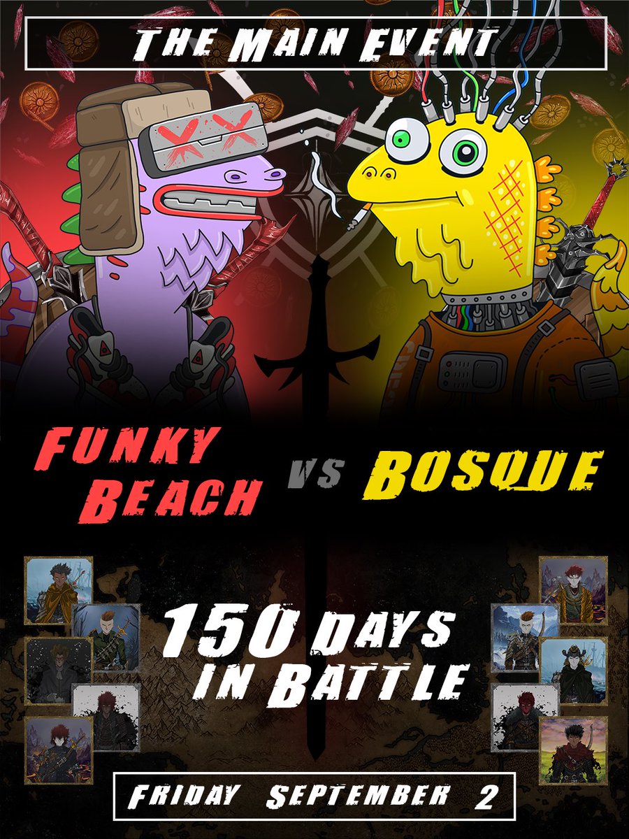 Let’s get ready to rumble! Friday Night Fights Main Event! Funky vs. <a href="/bosqueNFT/">Bosque</a> after 150 days in the <a href="/ShadowQuest_NFT/">Shadow Quest 🃏</a> battlefield! Who will be victorious and gain more $honor? #NFTs #NFTCommunity #NFTCollection #NFTGiveaways #SQFridayNightFights