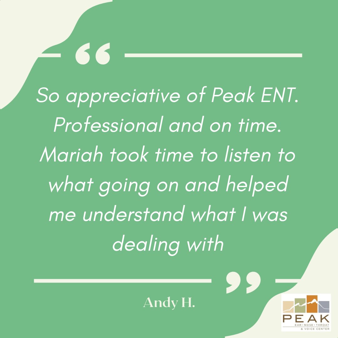 At our practice, your needs always come first, and your trust is a must. 

Thank you, Andy, for your 5 star review. 

#peakENTandvoicecenter #colorado #patientsfirst #trustismust #denvercolorado #goldencolorado #brightoncolorado #broomfieldcolorado #earnosethroatdoctor #voice