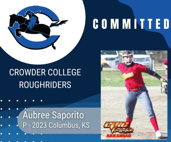 Aubree Saporito (@bree_j_sap) on Twitter photo So excited to announce that I will be continuing my athletic and academic career at Crowder College!!! Thanks to all who helped me get to where I am today! Can’t wait to be a Roughrider!! <a href="/EpicArkansas/">Epic Premier Arkansas</a> <a href="/CCRoughridersSB/">Crowder College Softball</a> @Pmendoza1233 So excited to announce that I will be continuing my athletic and academic career at Crowder College!!! Thanks to all who helped me get to where I am today! Can’t wait to be a Roughrider!! <a href="/EpicArkansas/">Epic Premier Arkansas</a> <a href="/CCRoughridersSB/">Crowder College Softball</a> @Pmendoza1233