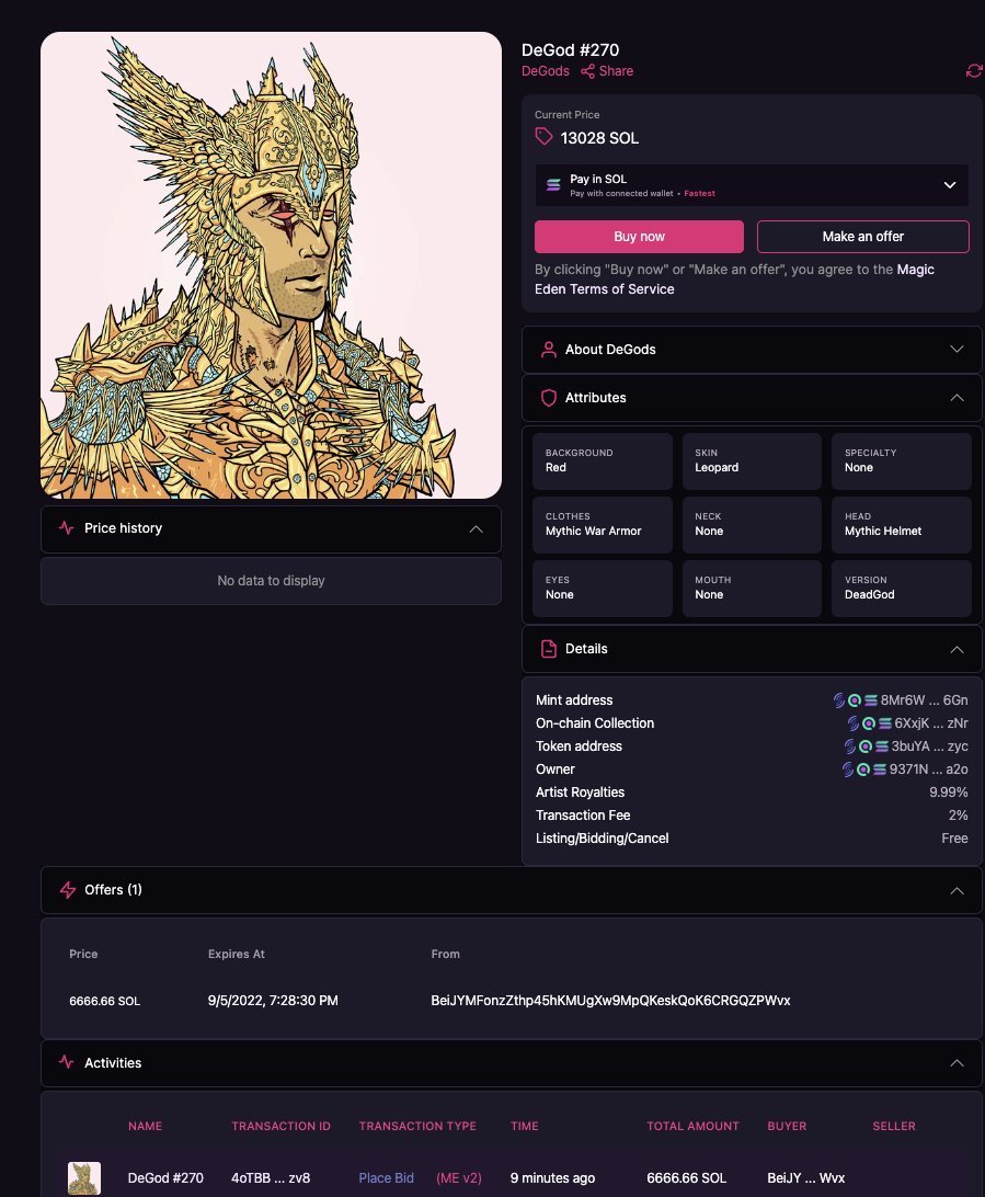 6666 $SOL bid within 1 hour on the holy grail of Deadgods 

Degod SZN