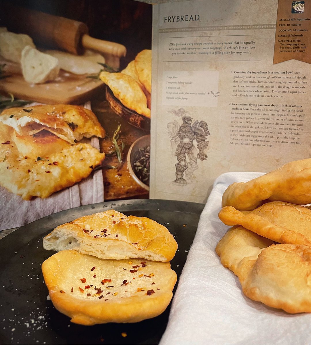 GamerParentsPod's tweet photo. Joanne made Frybread from the World of Warcraft cookbook. Another amazing and easy recipe!

Check out many more on our Instagram @kj_after_dark

#foodie #wowcooking #wowfood #gamerfood https://t.co/chxHzdufBm