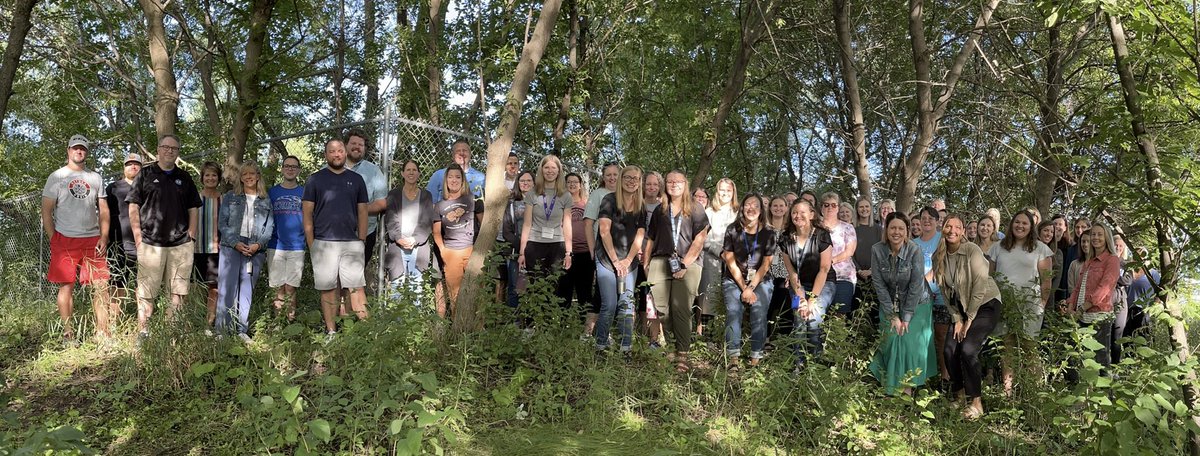 KMElem's tweet photo. The KMES teaching staff gathered today for our welcome meeting. We focused on our priorities for the day and took a break to check out the Nature Based Kindergarten outdoor space! 🌳📷🌅 Thanks tour guides @KMkellyschmidt @DegroodMegan! #KoMetExcellence #KoMetPRIDE https://t.co/cQl6I7K1xT