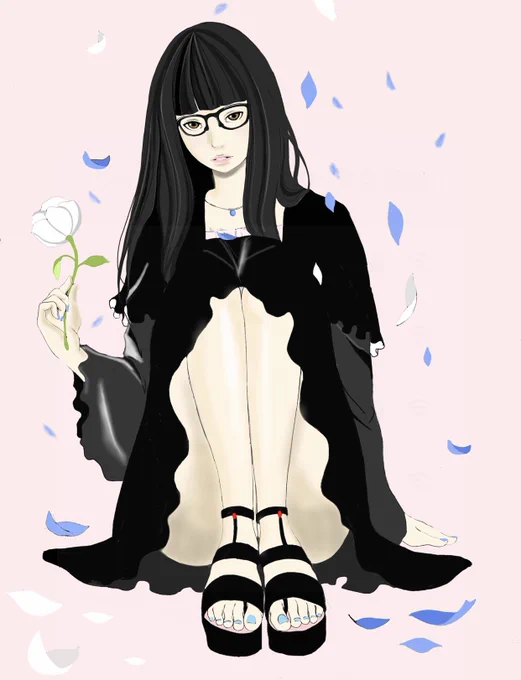 黒コーデに花一輪#イラスト 
