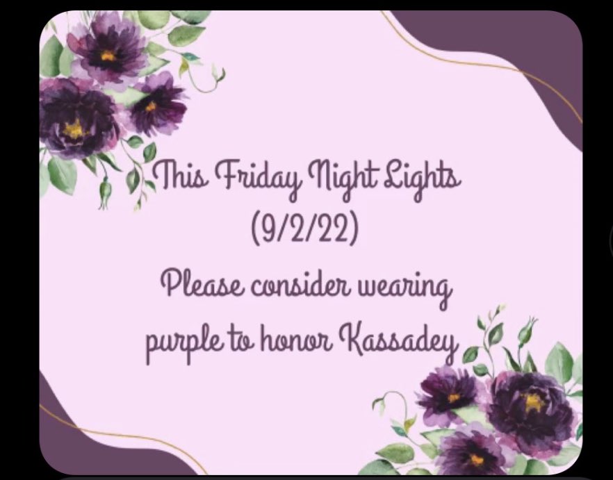 ⚠️ATTENTION FRIDAY NIGHT’S THEME IS STILL FRAT. HOWEVER WE ARE ALSO HONORING KASSADEY (a senior cheerleader from hazleton who’s life was cut short due to domestic violence) PLEASE TRY YOUR BEST TO INCORPORATE PURPLE  INTO YOUR OUTFIT THIS WEEK IN HONOR OF HER💜💜⚠️